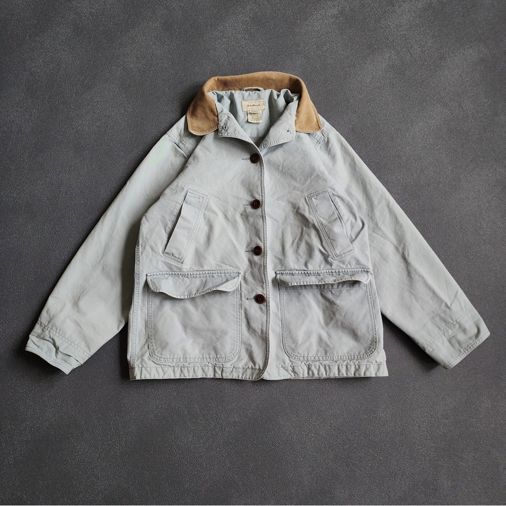 L.L. Bean Light Gray Utility Jacket with Tan Collar Size 0